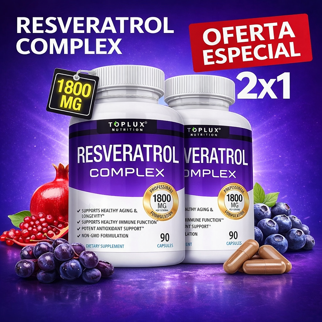 OFERTA 2X1 - RESVERATROL COMPLEX- Apoya tu cuerpo contra los dolores, el cansancio y los efectos del envejecimiento