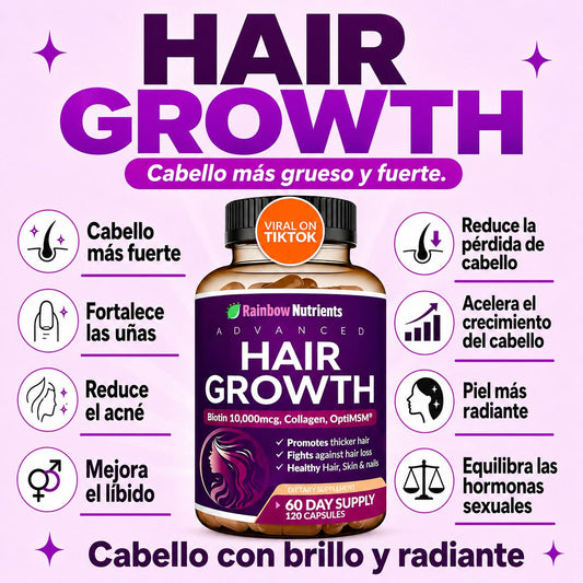 Hair Growth - vitaminas para crecimiento del cabello y anti caida con colageno y biotina