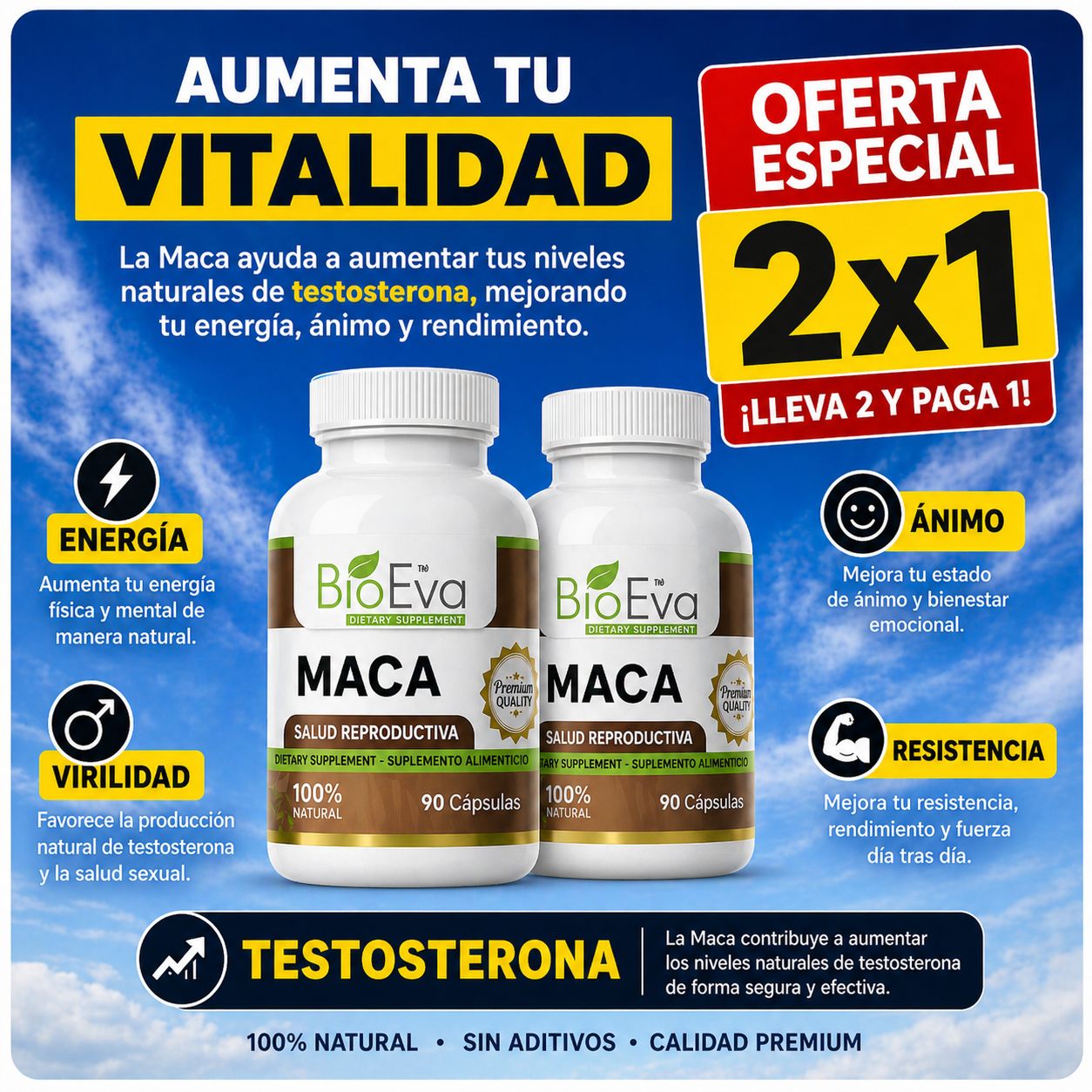 Oferta 2x1 -MACA 100% NATURAL Más energía, más confianza , mejor rendimiento apoya la vitalidad y el bienestar diario.