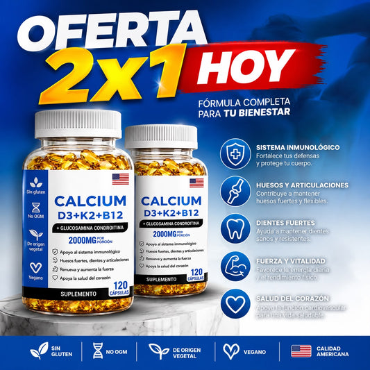 OFERTA 2X1 -Calcio, D3, K2 y B12 -Di adiós a los dolores, fortalece huesos, músculos y articulaciones